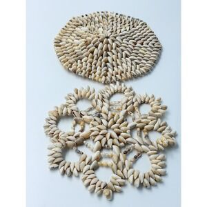 Cowrie Shell Trivet Set Boho Coastal Beach Decor Natural Shell Lot of 2